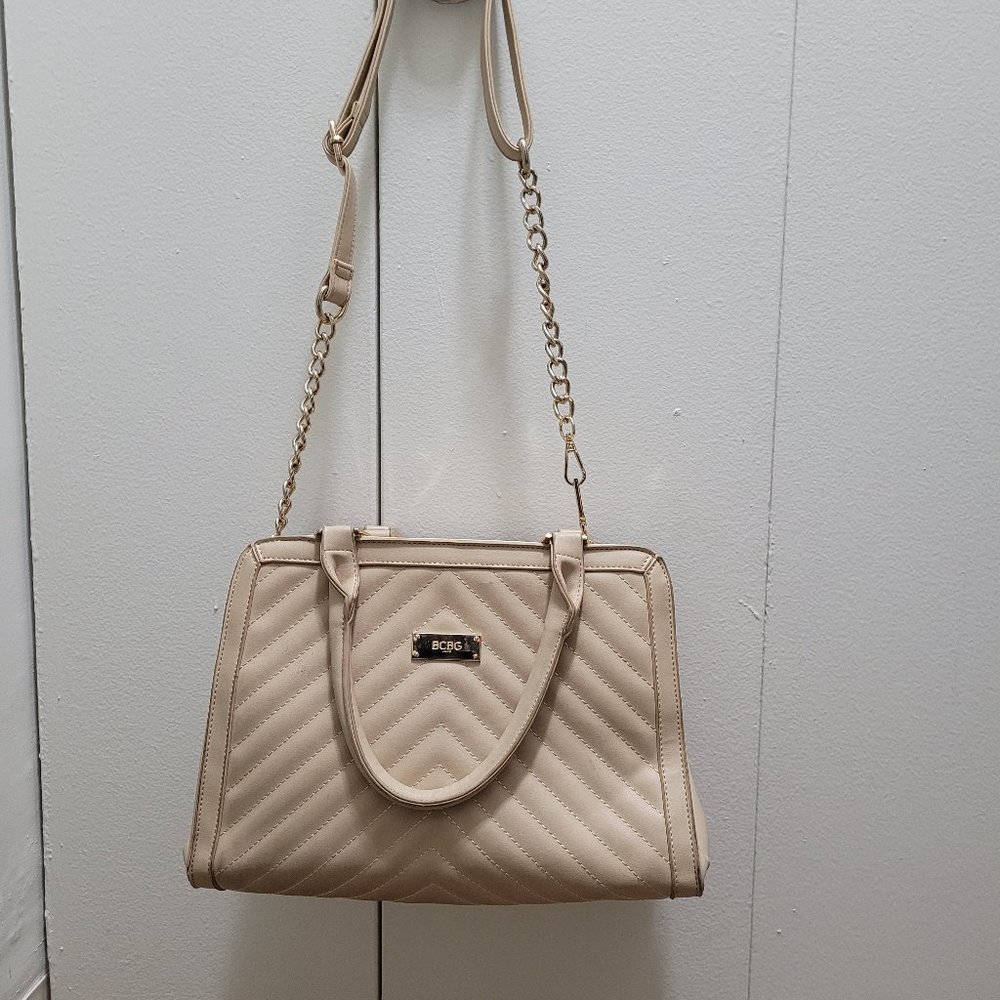 BCBG Paris beige leather purse w/ shoulder strap